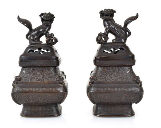 Paar Weihrauchbrenner, Bronze - Foto 1