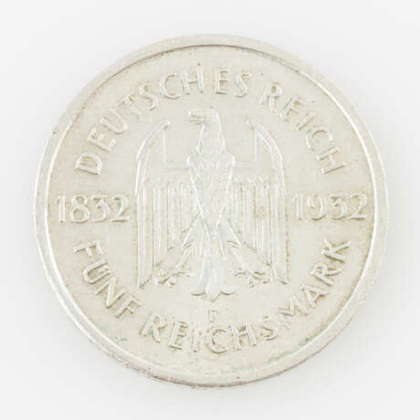 Weimarer Republik - 5 Reichsmark Goethe, - photo 2