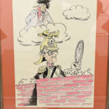 KONRAD KUJAU; "5 politische Satire-Zeichnungen"; polychr. Zeichnung auf Papier, hinter Glas gerahmt,signiert und datiert - photo 2