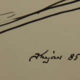 KONRAD KUJAU; "5 politische Satire-Zeichnungen"; polychr. Zeichnung auf Papier, hinter Glas gerahmt,signiert und datiert - Foto 7