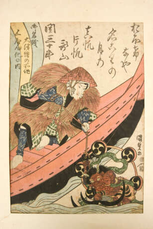 PAAR FARBHOLZSCHNITTE "KUNISADA", auf Papier mit Passepartout, gestempelt, Japan 1. Hälfte 19. Jahrhundert - фото 3