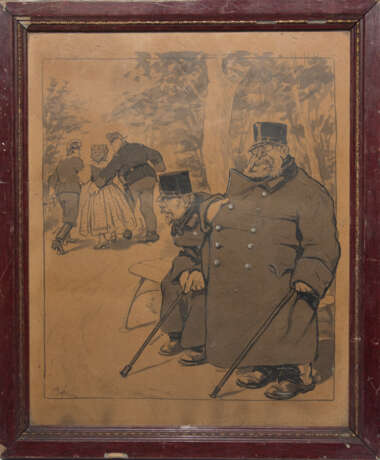 UNBEKANNTER KÜNSTLER "Der Ausgleich/Die Einigung", hinter Glas gerahmt und signiert, Österreich-Ungarn um 1910 - Foto 1