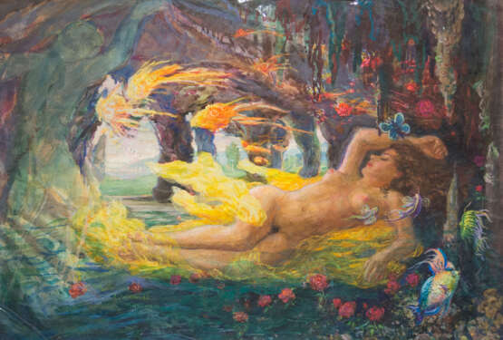 ERNST MORITZ WERNDL-SCHOLLENRIED, "Schlafender Akt", Aquarellfarbe auf Papier, signiert, 20. Jahrhundert - Foto 1