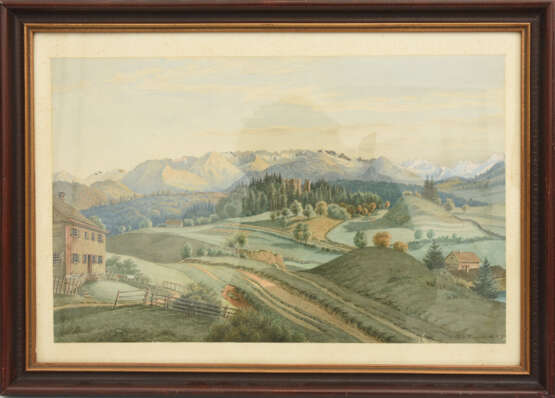 W.VINCENTE,"Im Berner Oberland", Aquarell auf Papier, hinter Glas gerahmt, signiert und datiert - Foto 1