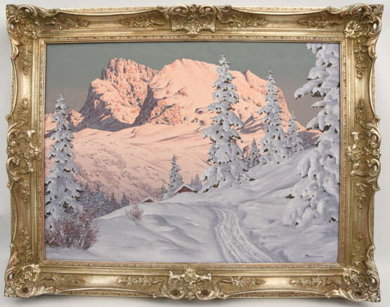 HANS SMATLAK BARMA, "Abendrot in den Bergen", Öl auf Leinwand, gerahmt und signiert, 2. Hälfte 20. Jahrhundert - photo 1