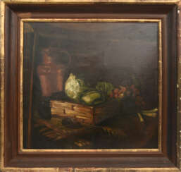 UNBEKANNTER MALER", Stillleben mit herbstlichem Gemüse", Öl auf Leinwand, gerahmt, Ende 18. Jahrhundert