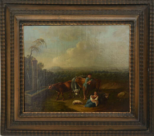 UNBEKANNTER MALER, "Bei der Rast ", Öl auf Holz, gerahmt,, 2. Hälfte 18. Jahrhundert - photo 1
