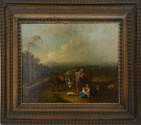 UNBEKANNTER MALER, "Bei der Rast ", Öl auf Holz, gerahmt,, 2. Hälfte 18. Jahrhundert