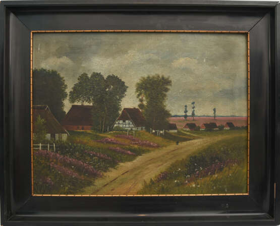UNBEKANNTER MALER," Dorf in der Heide", Öl auf Leinwand, gerahmt und signiert, 1. Hälfte 20. Jahrhundert - Foto 1