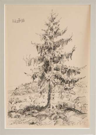 OTTO DIX, "Studie eines Nadelbaums", Federlithographie auf Papier, gerahmt, signiert und datiert - photo 1