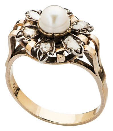 Belle Époque Blütenring mit Perle und Diamanten - Foto 1