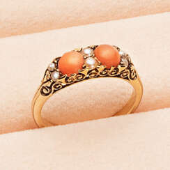 Viktorianischer Ring mit Korallen und Perlen
