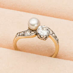 Toi-et-Moi Ring mit Diamanten und Perle