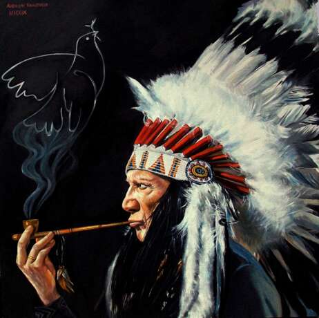 “Picasso in the image of the Indian chief comes up with your main symbol-dove of Peace” Canvas Oil paint Realist 2019 - photo 1