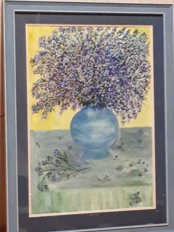 “Flowers in blue vase (mountain lavender)” See description Impressionist Landscape painting 2019 - photo 3