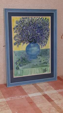“Flowers in blue vase (mountain lavender)” See description Impressionist Landscape painting 2019 - photo 4