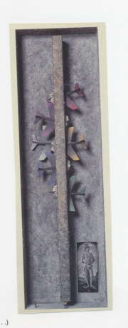 VOLKER KÜHN,"Schallmauer", Assemblage div. Materialien, hinter Glas gerahmt, signiert, 1987 - Foto 1