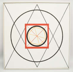 KARL HEINZ FRANKE "Komposition mit rotem Quadrat", Acryll auf Leinwand, gerahmt, monogrammiert und datiert