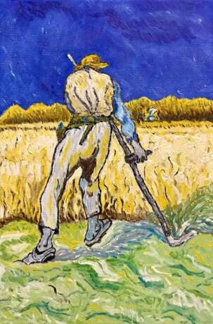 „Kopie Gemälde von Van Gogh ‘ Reaper ‘“ Leinwand Ölfarbe Impressionismus Landschaftsmalerei 2019 - Foto 1