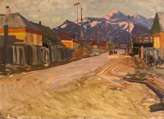 “DAWN IN THE MOUNTAINS”   (1914 - 1985) Cardboard Oil paint Realist Landscape painting 60-70-е годы 20 века. - photo 1