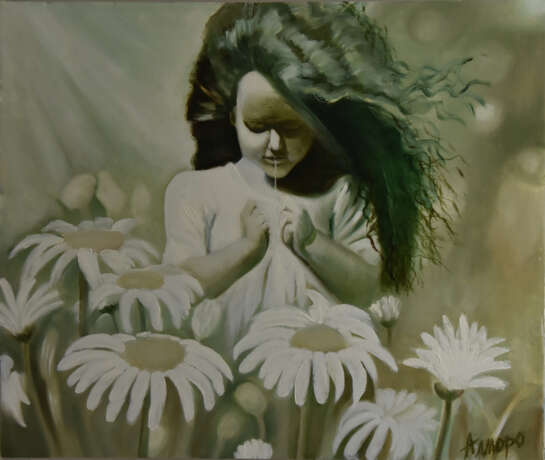 “GIRL AND DAISIES” Canvas Oil paint Realist Marine 2017 - photo 1