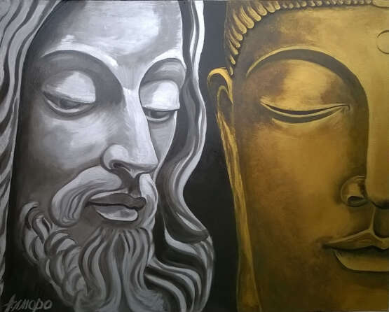 “JESUS AND BUDDHA” Canvas Oil paint Realist 2016 - photo 1
