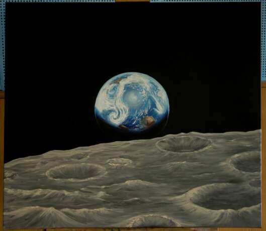 “Earth rise over the Moon. Space. Universe.” Canvas Acrylic paint Realist Landscape painting 2019 - photo 1