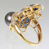 Design Ring mit Tahitiperle, Saphiren u. Brillanten - Gelbgold/WG 750 - photo 2