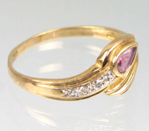 Turmalin Ring mit Diamant - Gelbgold 333 - Foto 2