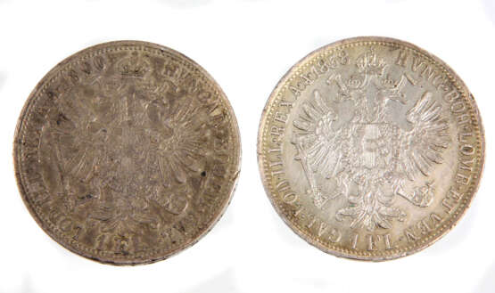 2x 1 Gulden Österreich 1858/90 - Foto 2