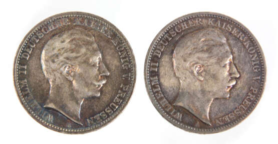 2x 3 Mark Wilhelm II Preussen 1909/11A - Foto 1