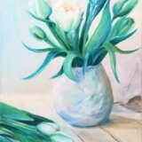 «Белые тюльпаны» Картон Масляные краски Реализм Натюрморт 2019 г. - фото 1