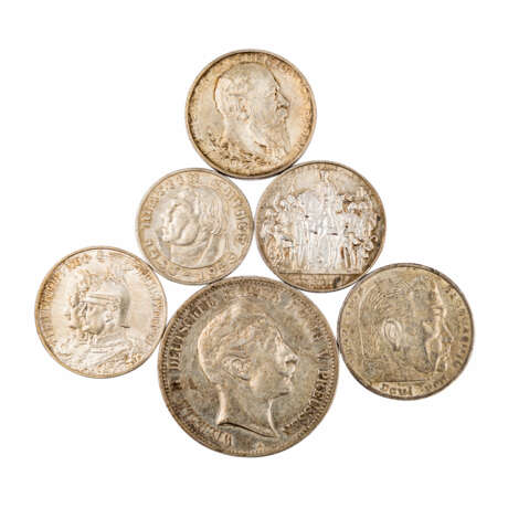 Dt. Reich - Konvolut von 6 Münzen, - Foto 1
