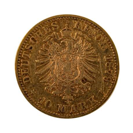 Sachsen/GOLD - 10 Mark 1879/E, Albert, ss., berieben, - photo 2