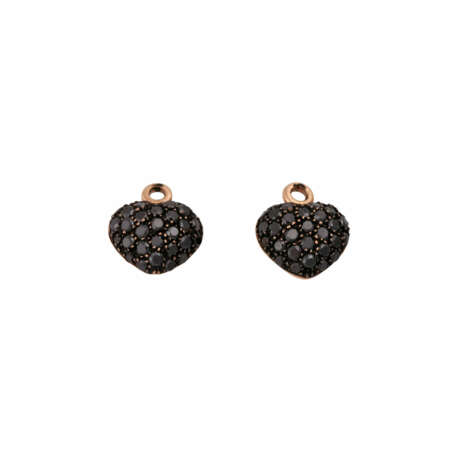 Ohrringeinhänger "Herzen" ausgefasst mit schwarzen Diamanten, - Foto 2