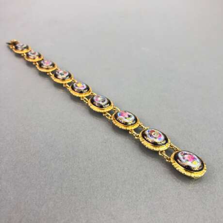 Außergewöhnliches Schmuckset: Armband, Anhänger, Ring und Ohrhänger aus Meissen Porzellan. Gelbgold 585. - photo 8