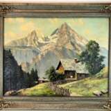 R. Queißer: Bauernhaus vor Alpen Panorama. Öl auf Leinwand. Frühes 20. Jahrhundert - photo 1