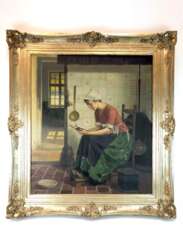 Niderländischer Künstler: Lesende Magd in der Küche. Öl auf Leinwand. Frühes 20. Jahrhundert