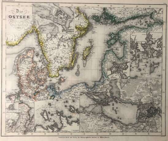 Karte: "Die Ostsee - Entworfen und gezeichnet von Major Radefeld 1855". Stahlstich, Hildburghausen, 1855. - Foto 1