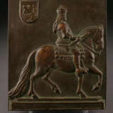 BRONZEN Reliefplatte 'Jan Wellem zu Pferde mit Düsseldorfer Wappen' Deutsch, 20. Jahrhundert - Foto 1