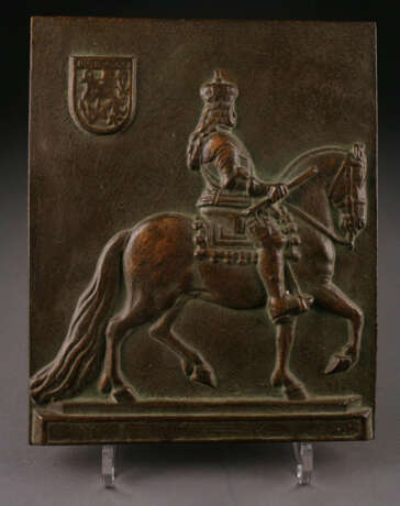 BRONZEN Reliefplatte 'Jan Wellem zu Pferde mit Düsseldorfer Wappen' Deutsch, 20. Jahrhundert - photo 1