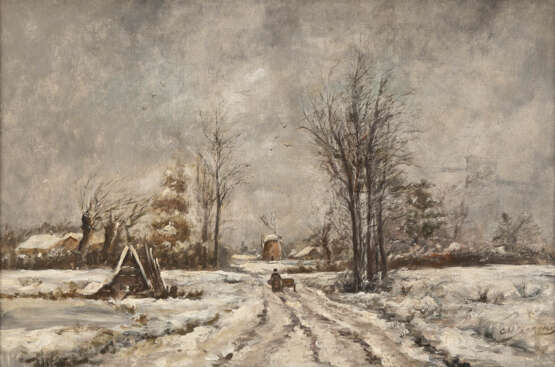 GEMÄLDE Bauer auf winterlichem Dorfweg - Foto 1