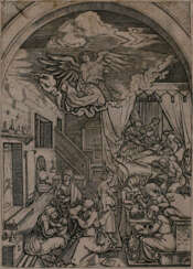 KONVOLUT GRAFIK 4 Blatt mit Szenen aus dem Marienleben: 'Joachim vor dem Engel', 'Heimsuchung', 'Geburt der Maria' und 'Die Ruhe auf der Flucht'. 