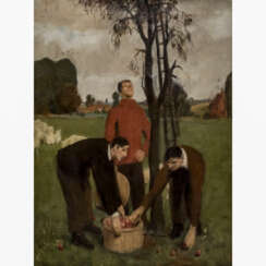 DOWN, VERA (1888-?, englische Malerin), "Drei Herren bei der Apfelernte",