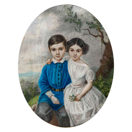 BIEDERMEIER-Maler des 19. Jahrhundert, "Kinderpaar vor weiter Landschaft", - Foto 1