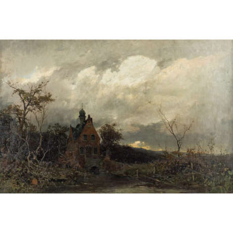 SCHULTZE, CARL (Maler 19. Jahrhundert), "Romantische Landschaft mit kleinem Schloss", - Foto 1