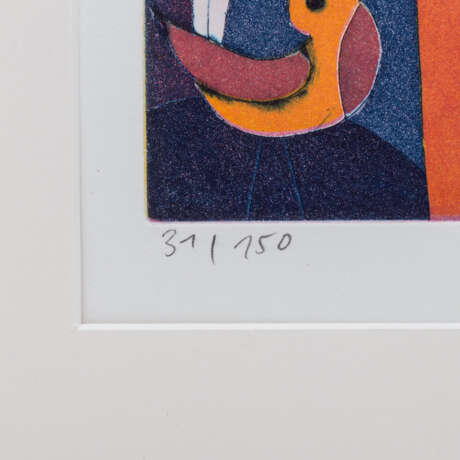 HOFMANN, GERHARD (geb.1960), 5 Farbaqutintaradierungen "Papageno" u.a., - photo 3