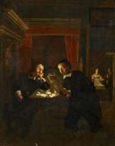 Interieur mit Briefe lesenden Herren