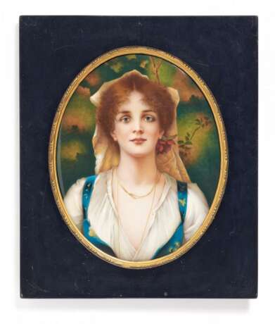 KPM. Ovales Porzellangemälde mit dem Bildnis einer jungen Frau - Foto 1