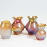 Different origin, including WMF. Geislingen. 4 kleine Vasen mit irisierendem Dekor - photo 2